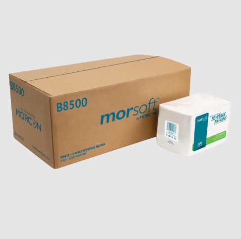 Morsoft beverage napkin 9.5x9.5 white 8/500ct 
