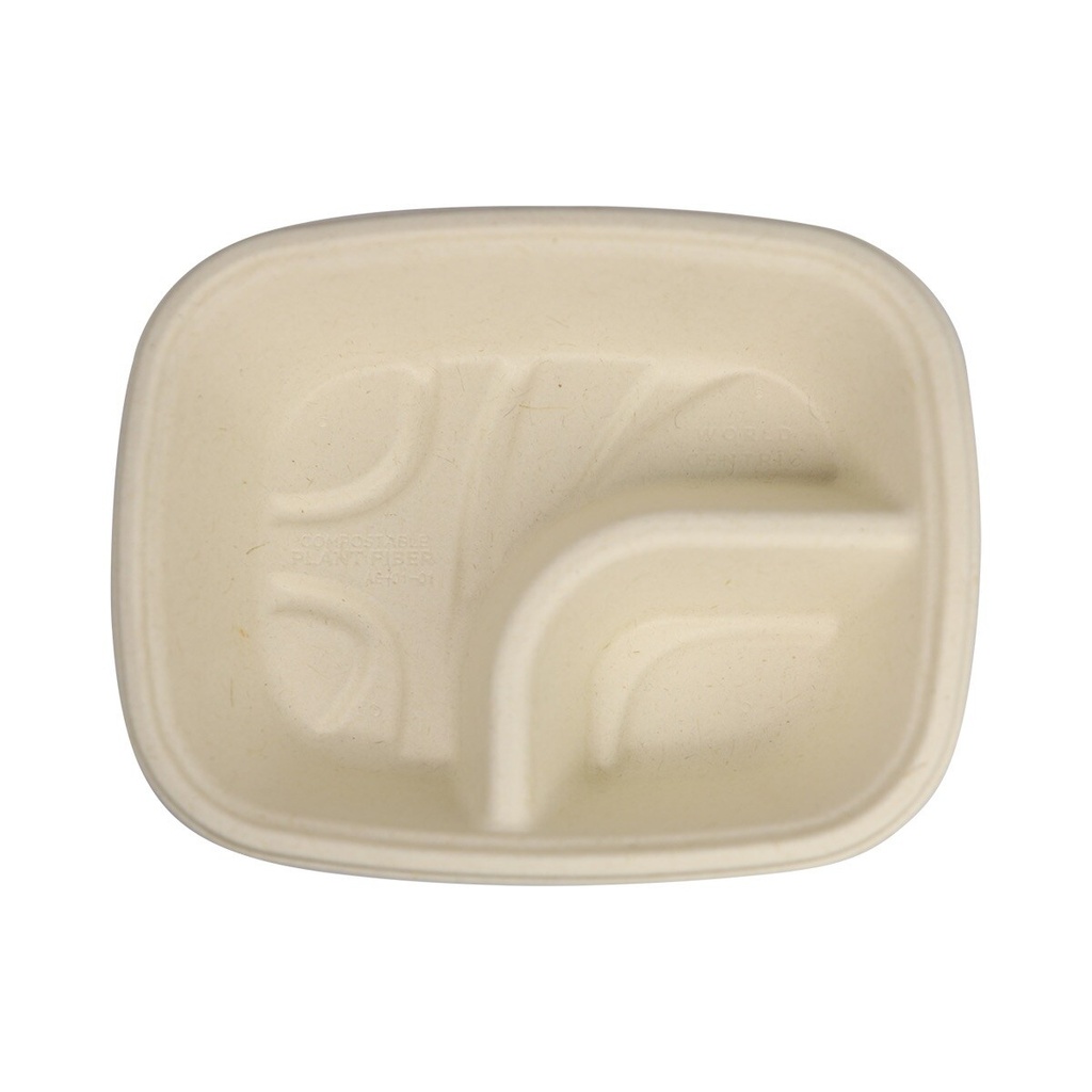 7x5x1.5" Fiber Nacho Tray, 2-Compartment 6/100ct