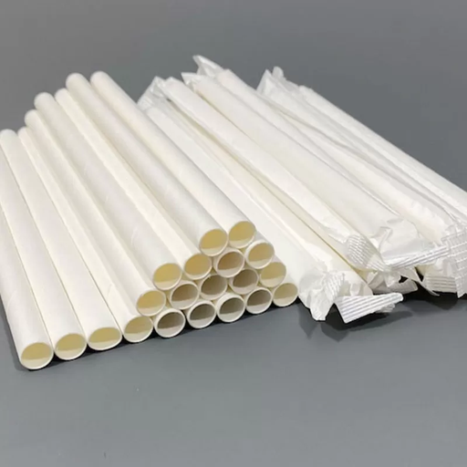 [LS-001] Straw paper BOBA 4 ly 8.5'' unwrapped white, flat bottom 20/100ct