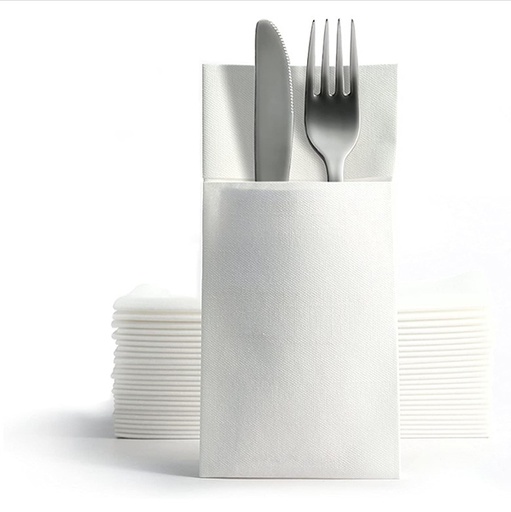 [Tell001] White airlaid dinner napkins with pocket 40*40cm 20/50ct